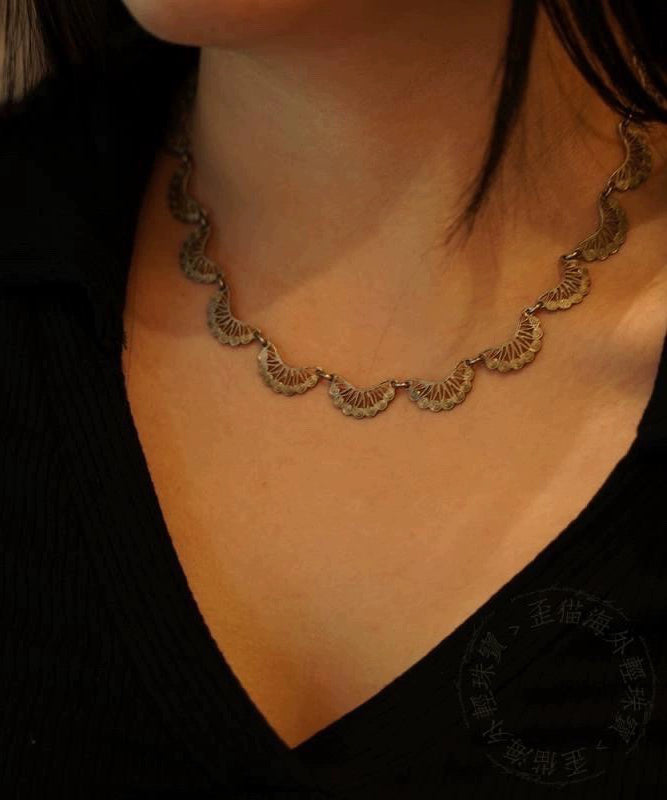 Unique Silk Sterling Silver Lace Patchwork Hollow Out Necklace Qj054