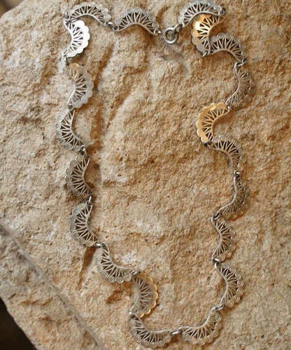Unique Silk Sterling Silver Lace Patchwork Hollow Out Necklace Qj054