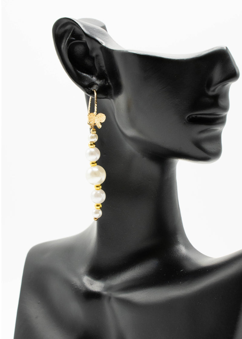 Unique White Pearl Golden Butterfly Drop Earrings