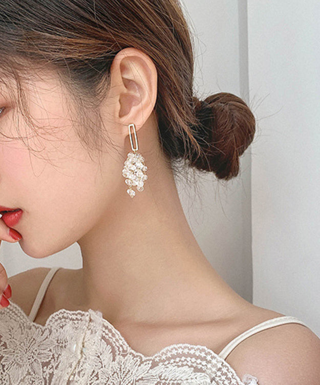 Unique White Sterling Silver Copper Crystal Hollow Out Drop Earrings Ly1794