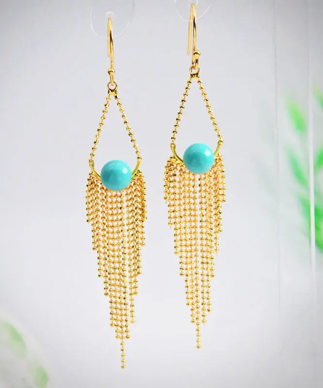 Sterling Silver Overgild Turquoise Tassel Drop Earrings