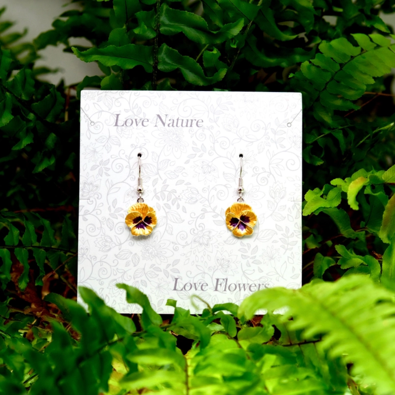 Pansy Yellow Flower Drop Hook Earrings