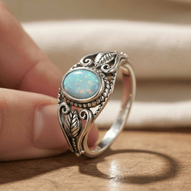 Verdant Opal Leaf Ring