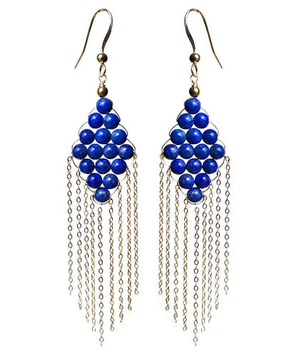 14k Gold Gem Stone Tassel Drop Earrings