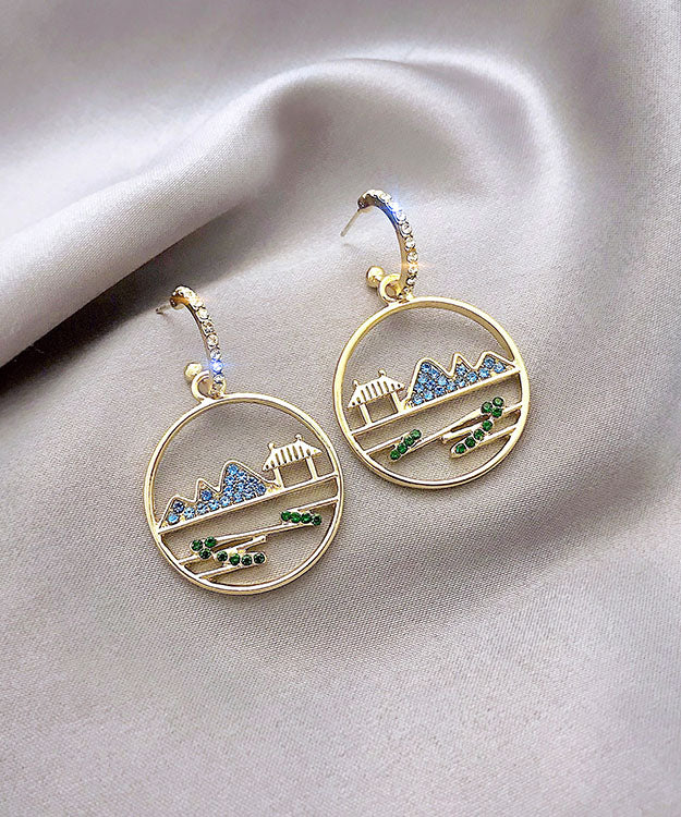 Blue Alloy Zircon Landscape Drop Earrings Tw1046