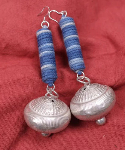 Blue Sterling Silver Tie Dye Cylinder Small Bell Drop Earrings