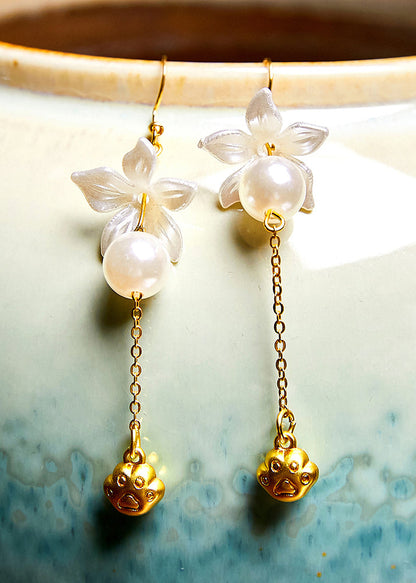 Cat's Paw 14k Gold Pearl Drop Earrings