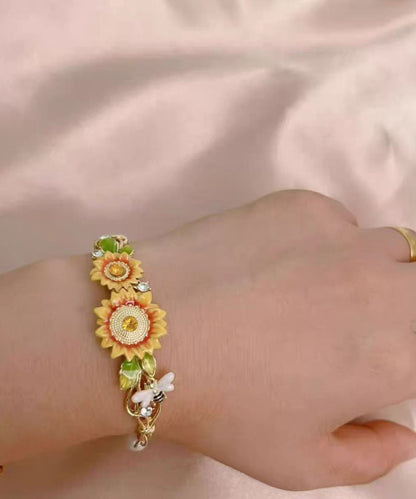 Gold Zircon Sunflower Pearl Tassel Lariat Necklace Bracelet and Drop Earrings Three Piece Set Et035
