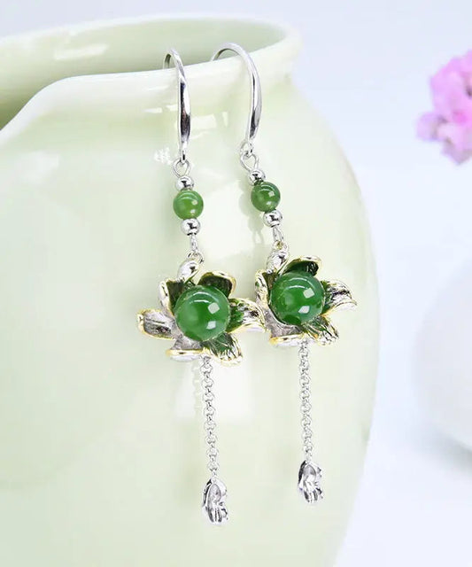 Sterling Silver Jade Drop Earrings
