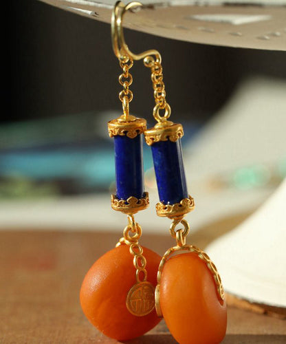 Orange Sterling Silver Overgild Amber Honey Wax Drop Earrings Gh1087