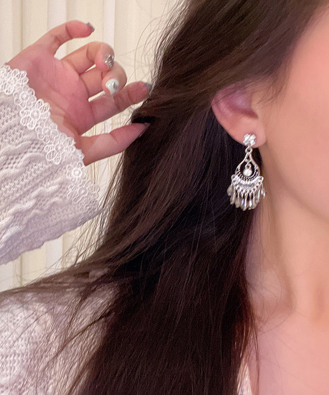 Silk Alloy Crystal Zircon Wind Chime Tassel Drop Earrings