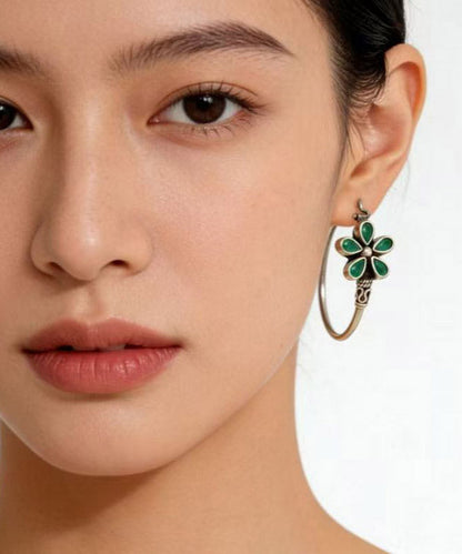 Silk Sterling Silver Five Petal Flower Hoop Earrings