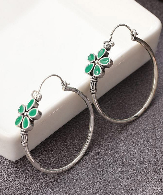 Silk Sterling Silver Five Petal Flower Hoop Earrings