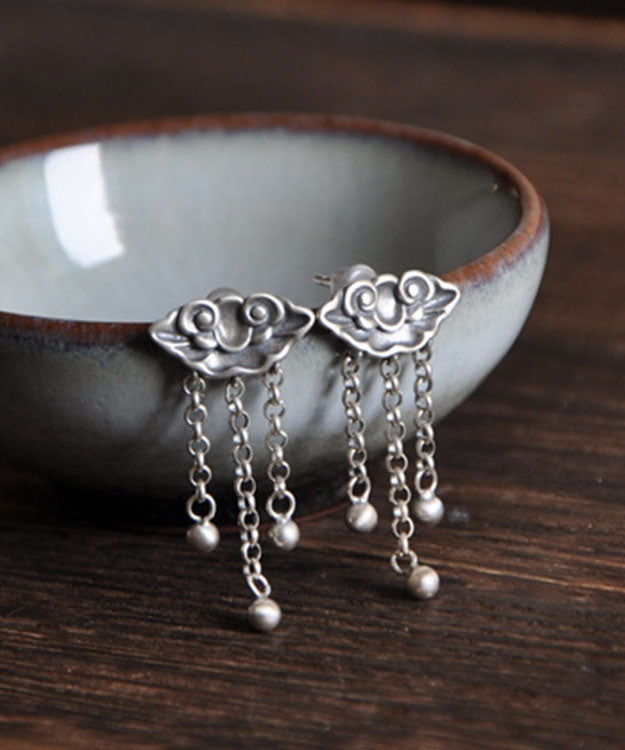 Silk Sterling Silver Xiangyun Tassel Drop Earrings