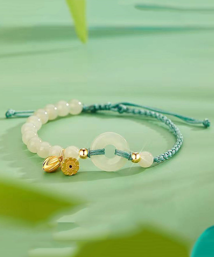Colorblock Sterling Silver Overgild Jade Ping Buckle Tassel Charm Bracelet