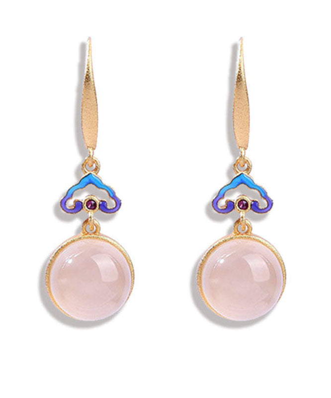 Gold Copper Overgild Auspicious Clouds Chalcedony Drop Earrings
