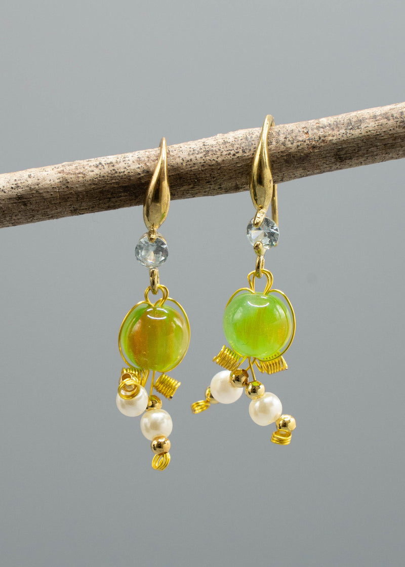 Grass Green Fine Crystal Original Design Drop Earrings