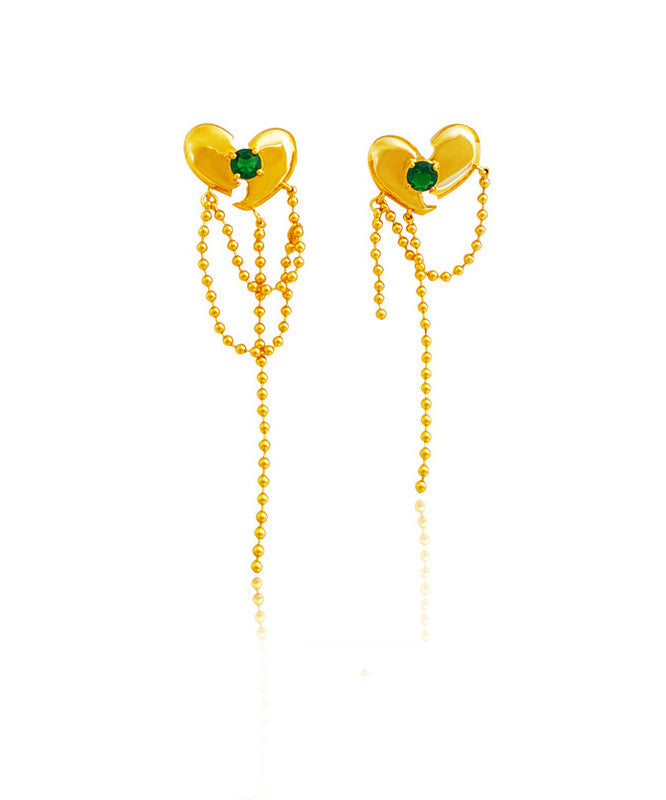 Green Copper Gold Plated Heart Zircon Drop Earrings