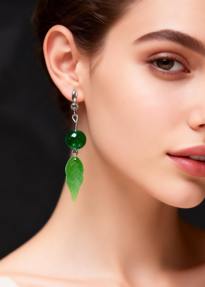Green Leaf Acrylic Turquoise Drop Earrings