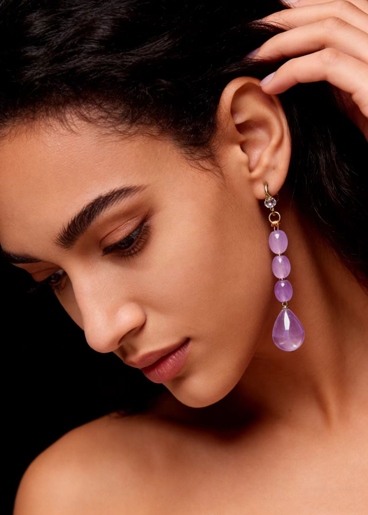 Light Purple Droplet Shape Crystal Drop Earrings