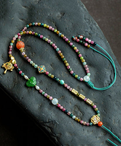 Multicolour Hand Woven Beading Jade Tassel Pendant Necklace