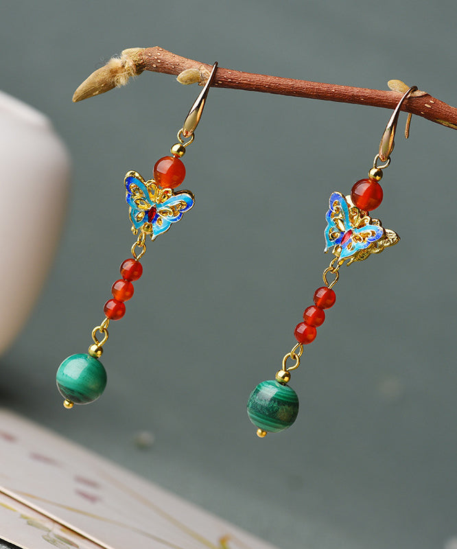 Multicour Cloisonne Malachite Bow Drop Earrings