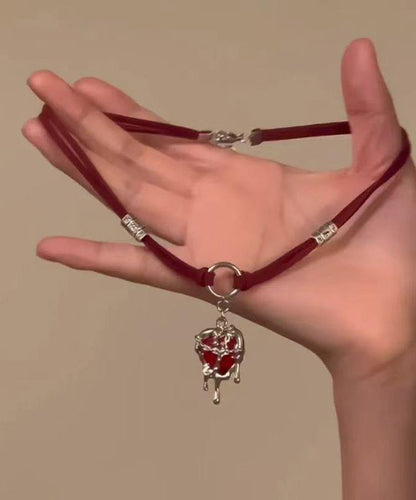 Red Stainless Steel Silk Velour Love Pendant Necklace Yd013