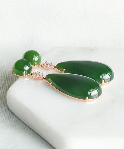 Spinach Green Jade Zircon Water Drop Drop Earrings