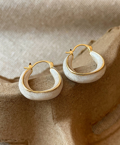 White Copper Alloy Drip Glaz Hoop Earrings