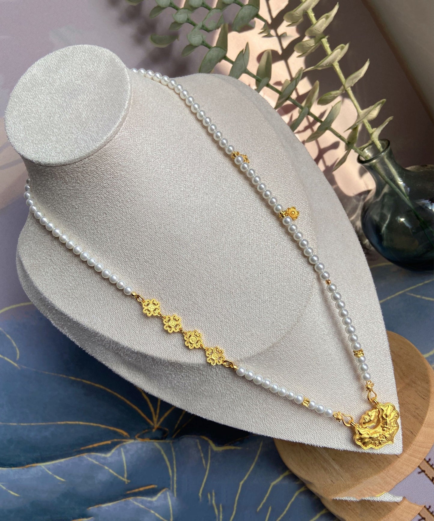 White Sterling Silver Alloy Pearl Beading Pendant Necklace Wq012