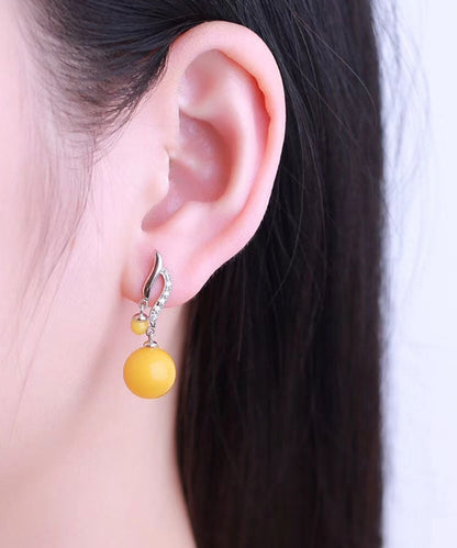 Yellow Sterling Silver Beeswax Ball Drop Earrings