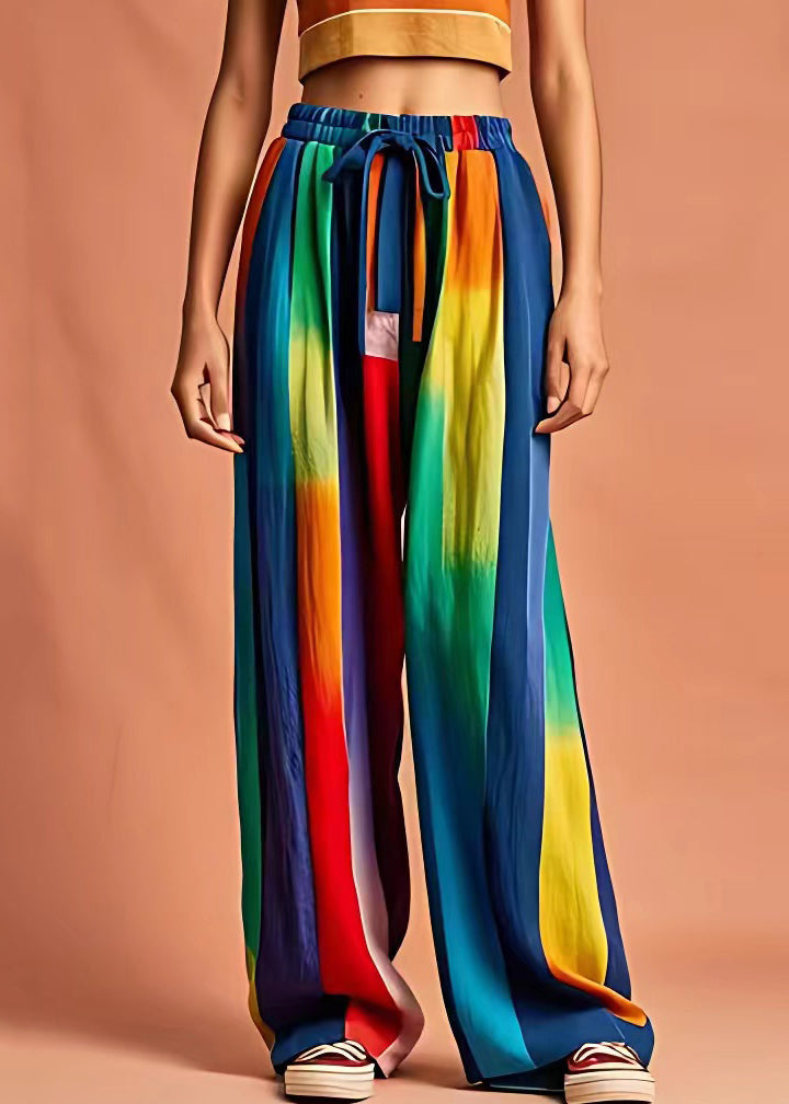 Colorblock Lace Up Elastic Waist Linen Pants Summer