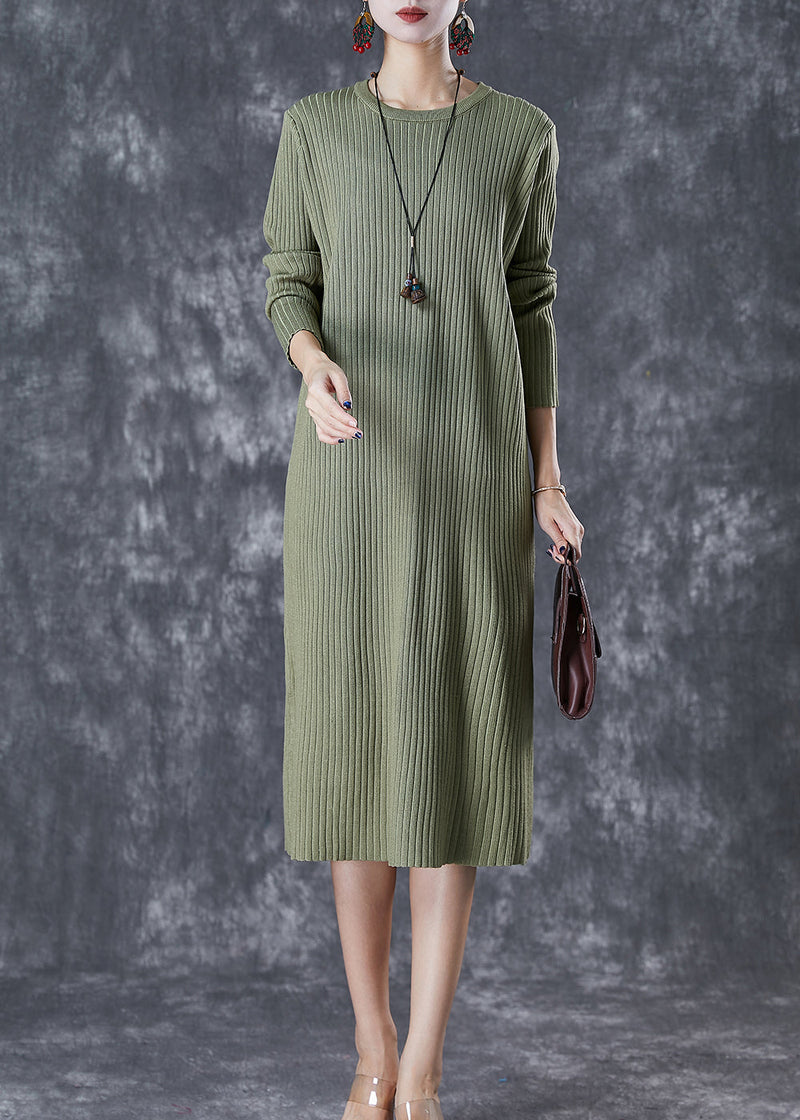 Green Slim Fit Knit Long Dress Fall