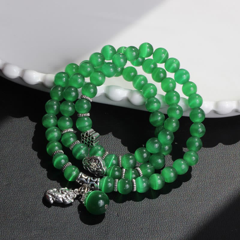 Buddha Stones Cat Eye Pixiu Support Triple Wrap Bracelet