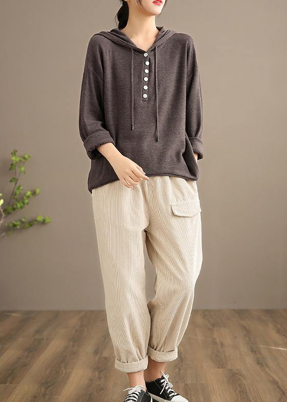 French Spring Trousers Beige Inspiration Elastic Waist Pockets Pant