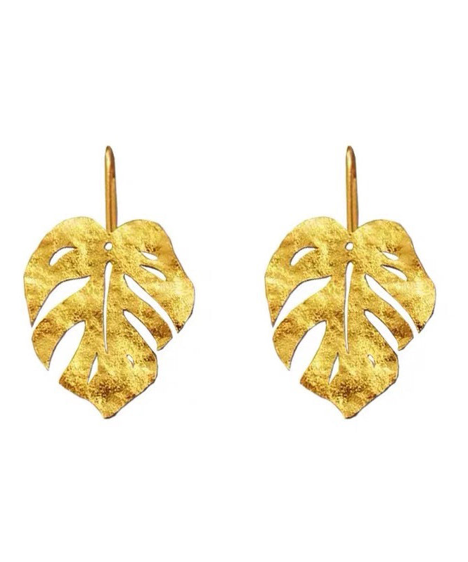 Gold Sterling Silver Overgild Frosting Leaf Drop Earrings