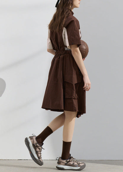 Zip Up Patchwork Tops and Skirts Cotton Two Pieces Set Summer