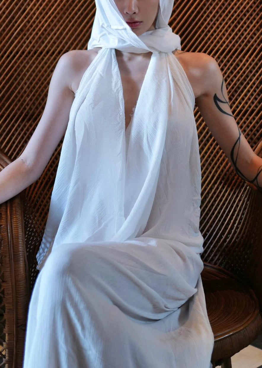 White V Neck Maxi Beach Dresses Summer