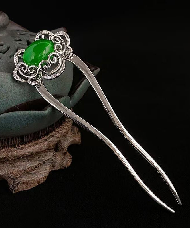 New Green Stainless Steel Jade Ruyi Hairpin