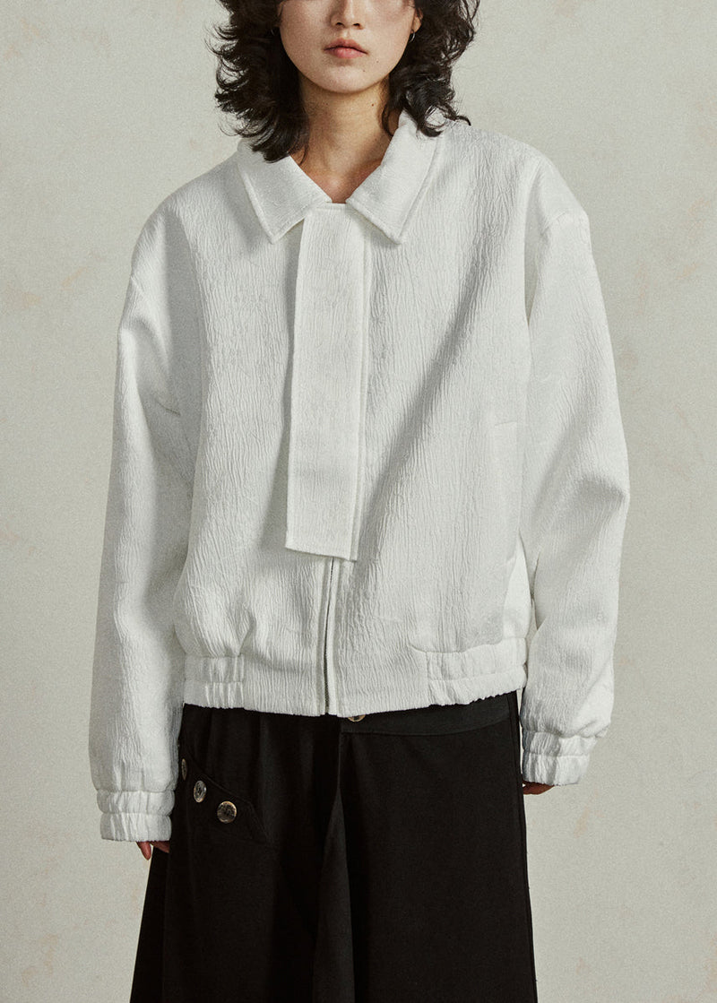 White Jacquard Pockets Silk Fall Coat Peter Pan Collar