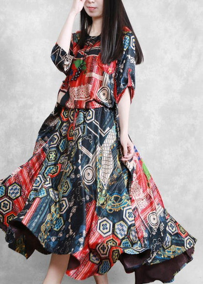 Vivid O Neck Tie Waist Summer Dresses Work Outfits Print Robe Dress