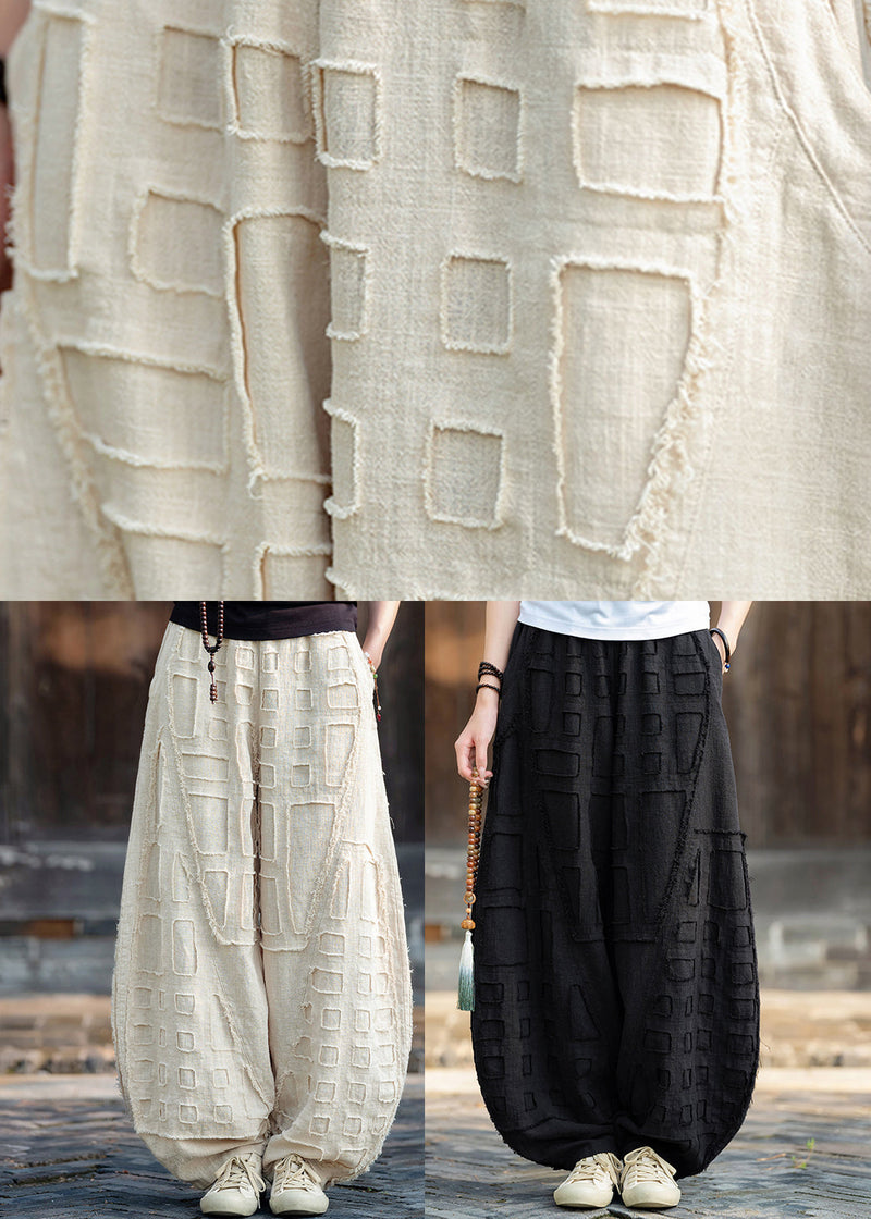 Beige Pockets Patchwork Linen Lantern Pants Spring