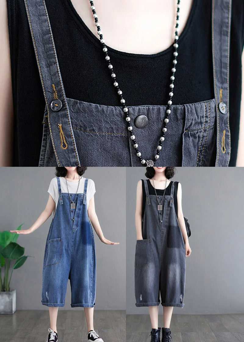 Black High Waist Denim Jumpsuit Sleeveless