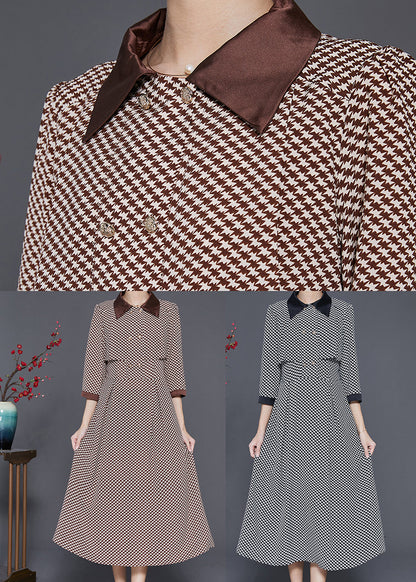 Diy Khaki Peter Pan Collar Plaid Chiffon Robe Dresses Spring