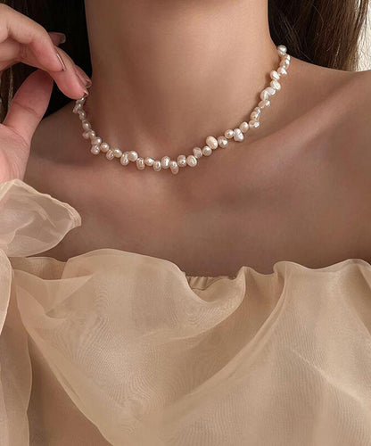 White Alloy Pearl Tassel Graduated Bead Necklace
