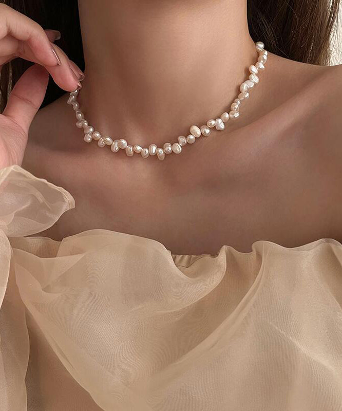 White Alloy Pearl Tassel Graduated Bead Necklace