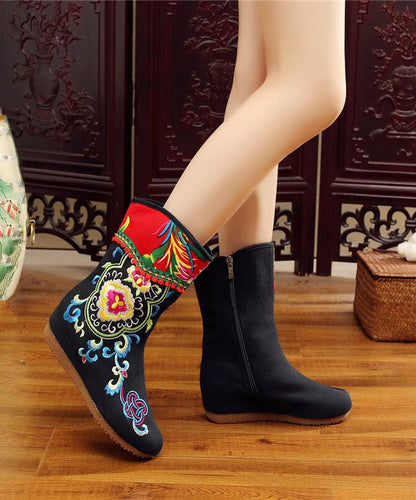 Handmade Comfy Red Embroidery Wedge Boots