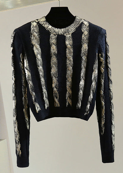 French Black O-neck Cozy Cotton Knit Sweaters Winter