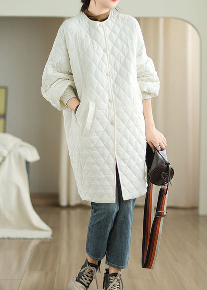 Stylish White Hooded Pockets Fine Cotton Filled Coat Winter