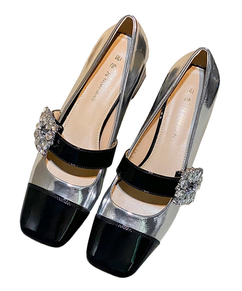 Beige Zircon Splicing Faux Leather Buckle Strap High Heels